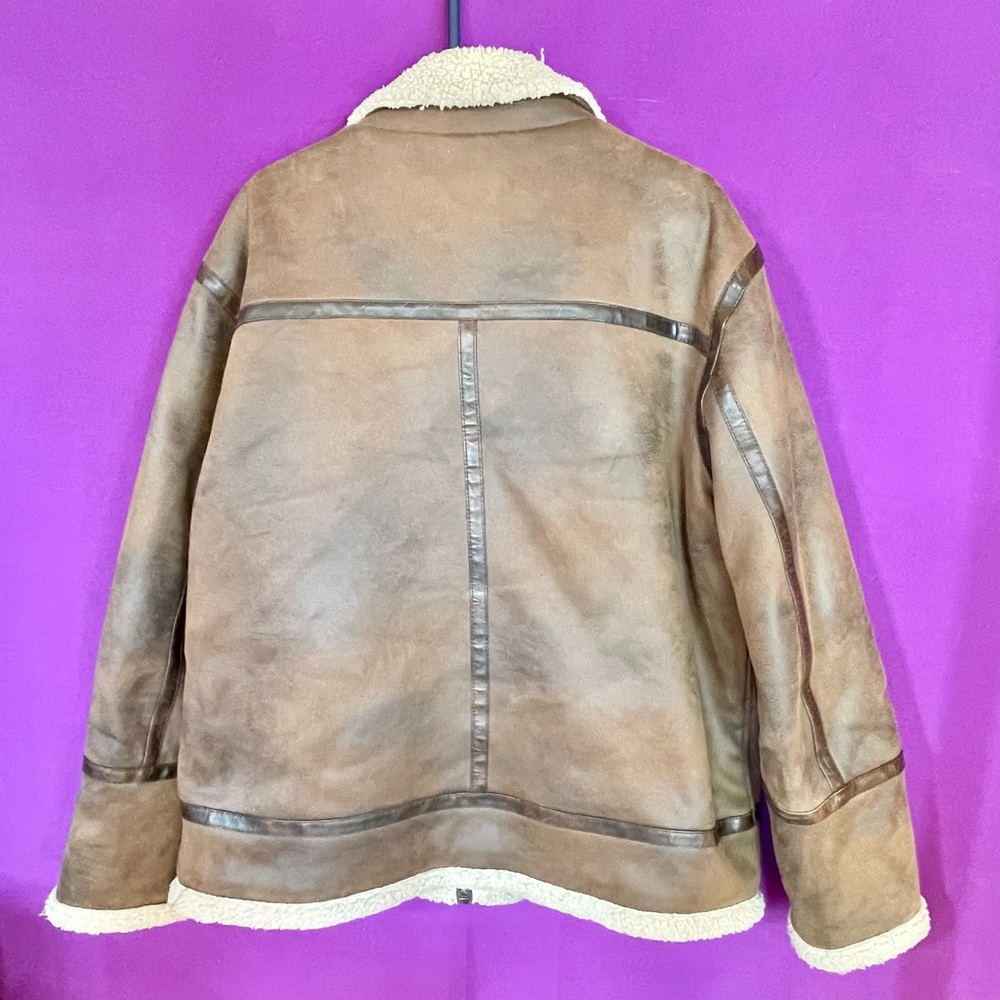 Calvin Klein Tan Shearling Bomber Jacket - Picture 2 of 8